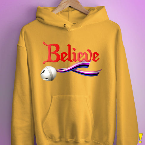 Believe Genderfluid Pride Jingle Bell Hoodie - Mustard